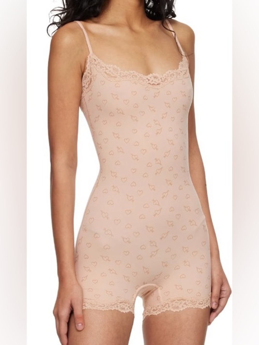 🤎 SKIMS Fits Everybody Lace Onesie | Mica Sketched Hearts | Sz M | NWT 🏷️